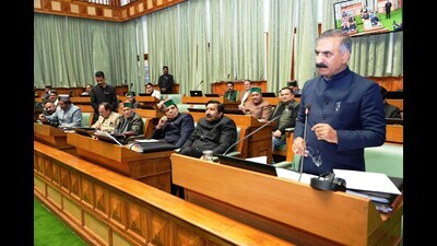 Chief minister Sukhvinder Singh Sukhu addressing the assembly during the Himachal Pradesh Vidhan Sabha budget session in Shimla on Wednesday.The members of the treasury and opposition benches had a heated exchange after the chief minister during the question hour in the assembly announced the discontinuation of the ‘Jan Manch’ programme and replace it with a new grievance redressal programme. (HT Photo) Chief minister Sukhvinder Singh Sukhu addressing the assembly during the Himachal Pradesh Vidhan Sabha budget session in Shimla on Wednesday.The members of the treasury and opposition benches had a heated exchange after the chief minister during the question hour in the assembly announced the discontinuation of the ‘Jan Manch’ programme and replace it with a new grievance redressal programme. (HT Photo)