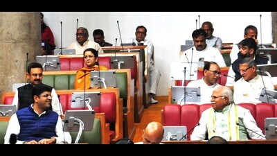Haryana chief minister Manohar Lal and deputy CM Dushaynt Chautala during the Budget Session in Haryana Vidhan Sabha in Chandigarh (Keshav Singh/HT File) Haryana chief minister Manohar Lal and deputy CM Dushaynt Chautala during the Budget Session in Haryana Vidhan Sabha in Chandigarh (Keshav Singh/HT File)