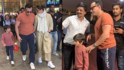 Kareena Kapoor and Saif Ali Khan returned to Mumbai with their kids. Kareena Kapoor and Saif Ali Khan returned to Mumbai with their kids.