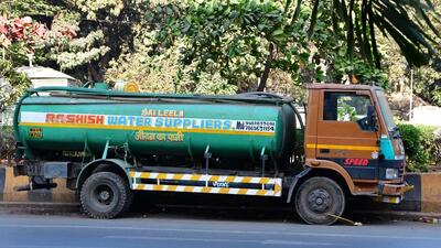 Mumbai, India - February 14, 2023: One of the water tankers on the road, at Dhobi Talao, near Metro Cinema, in Mumbai, India, on Tuesday, February 14, 2023. (Photo by Bhushan Koyande/HT Photo) (HT PHOTO)