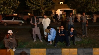 People gather outside a mall following an earthquake in Islamabad, Pakistan, on March 21. The earthquake lasted for at least 30 seconds and was felt across much of Afghanistan, Pakistan and parts of India. (AFP) People gather outside a mall following an earthquake in Islamabad, Pakistan, on March 21. The earthquake lasted for at least 30 seconds and was felt across much of Afghanistan, Pakistan and parts of India. (AFP)