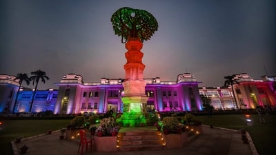 Bihar Legislative Assembly building illuminated with colourful lights on the eve of Bihar Diwas, in Patna, Tuesday. (PTI) Bihar Legislative Assembly building illuminated with colourful lights on the eve of Bihar Diwas, in Patna, Tuesday. (PTI)