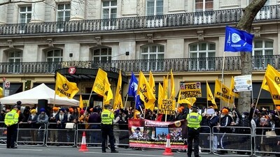 Pro-Khalistan leaders and supporters during a protest in London. (PTI) Pro-Khalistan leaders and supporters during a protest in London. (PTI)