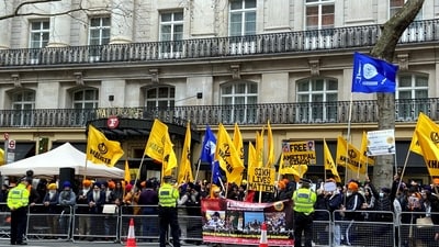Pro-Khalistan leaders and supporters during a protest in London. (PTI)