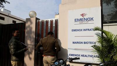 Police search the Marion Biotech’s office in Noida. (Reuters) Police search the Marion Biotech’s office in Noida. (Reuters)