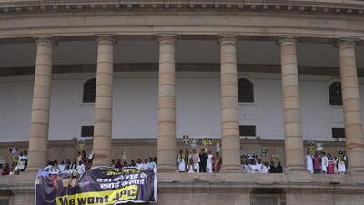 Protests from both sides have marred the Parliament proceedings for a week. (AP) Protests from both sides have marred the Parliament proceedings for a week. (AP)
