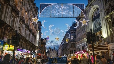 First ever Ramadan lights installation at Piccadilly Circus is pictured on the eve of the first day of Ramadan, in London, Britain, March 21. (REUTERS)