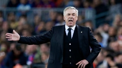 Soccer Football - LaLiga - FC Barcelona v Real Madrid - Camp Nou, Barcelona, Spain - March 19, 2023 Real Madrid coach Carlo Ancelotti reacts REUTERS/Juan Medina (REUTERS)