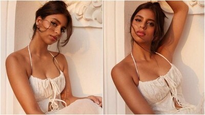 Suhana Khan shares golden hour pics in white cut-out cotton dress. (Instagram) Suhana Khan shares golden hour pics in white cut-out cotton dress. (Instagram)