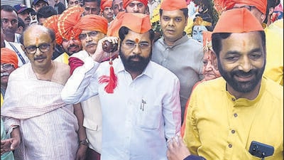Thane, India - March 22, 2023: Maharashtra Chief Minister Eknath Shinde participates in the Swagat Yatra rally on the occasion of Gudi Padwa, the Maharashtrian New Year, in Thane, India, on Wednesday, March 22, 2023. (Praful Gangurde/HT Photo) (HT PHOTO) Thane, India - March 22, 2023: Maharashtra Chief Minister Eknath Shinde participates in the Swagat Yatra rally on the occasion of Gudi Padwa, the Maharashtrian New Year, in Thane, India, on Wednesday, March 22, 2023. (Praful Gangurde/HT Photo) (HT PHOTO)