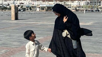 Sania Mirza with her son in Medina. She is also there with her full family, except husband Shoaib Malik. Sania Mirza with her son in Medina. She is also there with her full family, except husband Shoaib Malik.