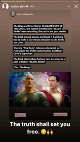 Zachary Levi shared The Wrap report on his Instagram Story. Zachary Levi shared The Wrap report on his Instagram Story.