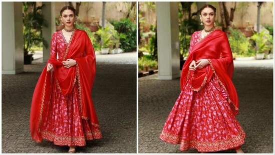Aditi Rao Hydari is a sight to behold in a gorgeous block-printed anarkali set which she paired with a handcrafted organza silk dupatta.&nbsp;(Instagram/@aditiraohydari)