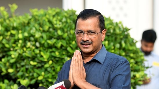 Delhi Chief Minister Arvind Kejriwal greets while speaking to media over Budget issue in New Delhi. Delhi Chief Minister Arvind Kejriwal greets while speaking to media over Budget issue in New Delhi.