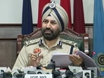 Punjab IGP Sukhchain Singh Gill addresses the press.