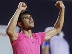 Spain's Carlos Alcaraz celebrates winning his quarter-final match against Serbia's Dusan Lajovic 