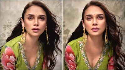 Aditi Rao Hydari in floral Angrakha kurta and palazzo looks drop-dead gorgeous. (Instagram) Aditi Rao Hydari in floral Angrakha kurta and palazzo looks drop-dead gorgeous. (Instagram)