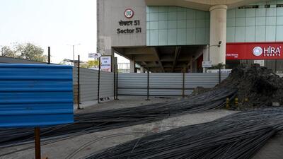 At the construction site in Noida on Thursday. (Sunil Ghosh /HT PHOTO)
