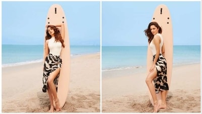 Kiara Advani hits the beach for a photo shoot in a white sleeveless bodysuit and thigh-high slit skirt and fans cannot stop gushing over her breathtaking pictures. (Instagram/@kiaraaliaadvani) Kiara Advani hits the beach for a photo shoot in a white sleeveless bodysuit and thigh-high slit skirt and fans cannot stop gushing over her breathtaking pictures. (Instagram/@kiaraaliaadvani)