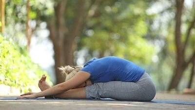 Seated Forward Fold (Paschimottanasana): This pose is perfect for stretching the legs and lower back, which can get tight during the summer months. It helps calm the mind and regulate breathing, making it an excellent choice for anyone looking to cool down and relax. (Twitter/aol_chennai) Seated Forward Fold (Paschimottanasana): This pose is perfect for stretching the legs and lower back, which can get tight during the summer months. It helps calm the mind and regulate breathing, making it an excellent choice for anyone looking to cool down and relax. (Twitter/aol_chennai)