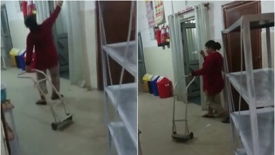 Screengrabs from video of nurse dancing. (Twitter)