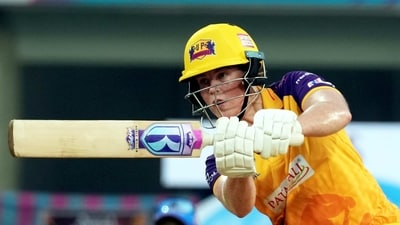 Navi Mumbai: UP Warriorz player Grace Harris plays a shot against Mumbai Indians during Women's Premier League (WPL) cricket match, in Navi Mumbai, Saturday, March 18, 2023. (PTI Photo/Shashank Parade)(PTI03_18_2023_000214A) (PTI) Navi Mumbai: UP Warriorz player Grace Harris plays a shot against Mumbai Indians during Women's Premier League (WPL) cricket match, in Navi Mumbai, Saturday, March 18, 2023. (PTI Photo/Shashank Parade)(PTI03_18_2023_000214A) (PTI)