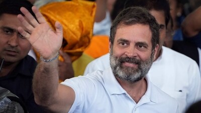 Congress leader Rahul Gandhi arrives at IGI Airport in New Delhi from Surat on Thursday, (PTI)