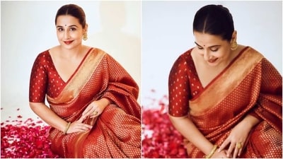 Vidya Balan in sindoori saree serves a magical festive look for new brides. (Instagram) Vidya Balan in sindoori saree serves a magical festive look for new brides. (Instagram)