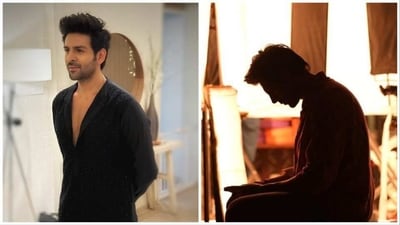 Kartik Aaryan shared this picture (right) from a tough day at work. Kartik Aaryan shared this picture (right) from a tough day at work.