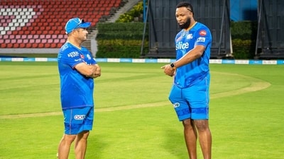Kieron Pollard (R) amped up Mumbai Indians' first IPL 2023 session (Mumbai Indians) Kieron Pollard (R) amped up Mumbai Indians' first IPL 2023 session (Mumbai Indians)