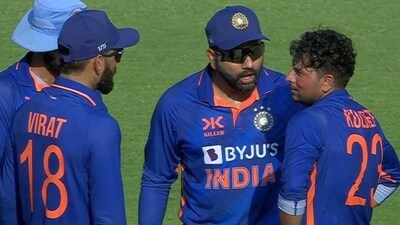Rohit Sharma being his animated self at Kuldeep Yadav's DRS request. (Screengrab) Rohit Sharma being his animated self at Kuldeep Yadav's DRS request. (Screengrab)