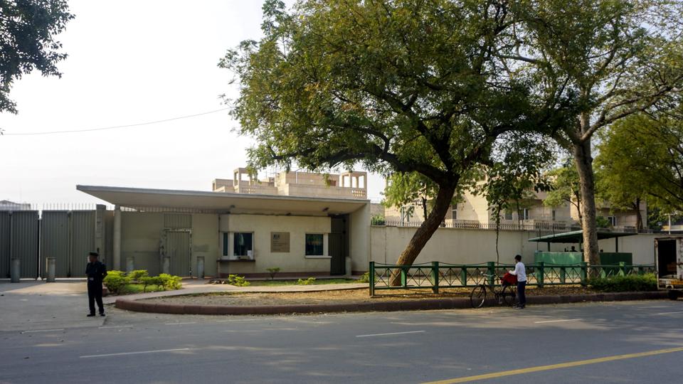 The UK High Commission after removal of security barricades by the Delhi Police, in New Delhi. (PTI) The UK High Commission after removal of security barricades by the Delhi Police, in New Delhi. (PTI)
