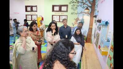 A model of the new three-tier system was showcased to the Chandigarh education department officials at Government Model High School, Kishangarh, which will be the first school to be fully covered, before other government schools adopt the model. (HT Photo)