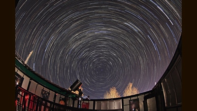 An image of star trails taken from a Starscapes observatory in Mukteshwar, Uttarakhand. An image of star trails taken from a Starscapes observatory in Mukteshwar, Uttarakhand.
