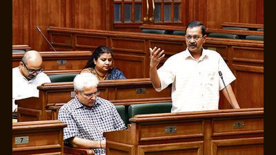Chief minister Arvind Kejriwal speaks at the Delhi Legislative assembly in New Delhi on Friday. (HT PHOTO) Chief minister Arvind Kejriwal speaks at the Delhi Legislative assembly in New Delhi on Friday. (HT PHOTO)