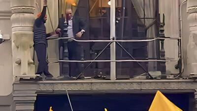 Khalistani elements attempting to pull down the Indian flag but the flag was rescued by the Indian security personnel at the High Commission of India in London on Sunday. (MATV, London) Khalistani elements attempting to pull down the Indian flag but the flag was rescued by the Indian security personnel at the High Commission of India in London on Sunday. (MATV, London)