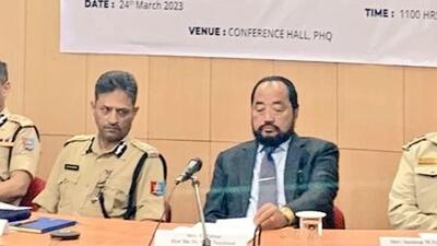 Nagaland director general of police (DGP) Rupin Sharma (Left) and deputy chief minister Yanthungo Patton at a conference with senior police officers on Friday (Twitter/YanthungoPatton) Nagaland director general of police (DGP) Rupin Sharma (Left) and deputy chief minister Yanthungo Patton at a conference with senior police officers on Friday (Twitter/YanthungoPatton)