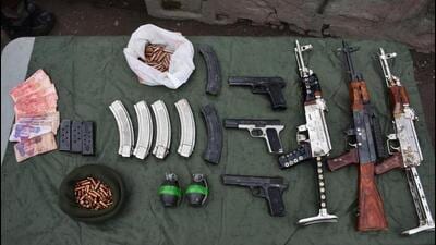 The recovery made by security forces near LoC in Tangdhar, Kupwara, on Friday. (Indian Army) The recovery made by security forces near LoC in Tangdhar, Kupwara, on Friday. (Indian Army)