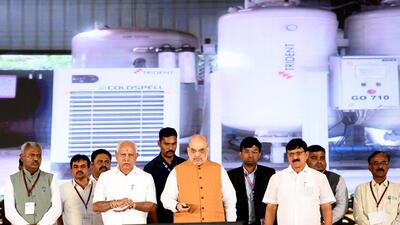 Union home minister Amit Shah with former Karnataka CM leader BS Yediyurappa and others, in Bengaluru. (ANI) Union home minister Amit Shah with former Karnataka CM leader BS Yediyurappa and others, in Bengaluru. (ANI)