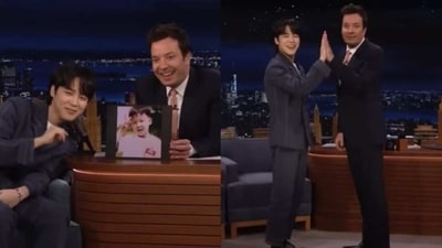 BTS' Jimin with Jimmy Fallon on his show The Tonight Show Starring Jimmy Fallon. BTS' Jimin with Jimmy Fallon on his show The Tonight Show Starring Jimmy Fallon.