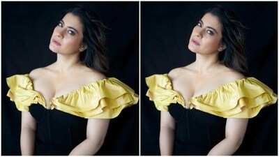 Kajol played muse to fashion designer duo Gauri and Nainika and picked a black and yellow jumpsuit from the shelves of the designer house. (Instagram/@kajol) Kajol played muse to fashion designer duo Gauri and Nainika and picked a black and yellow jumpsuit from the shelves of the designer house. (Instagram/@kajol)