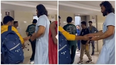 Ranbir Kapoor was spotted in a blue hospital gown shooting for Animal. Ranbir Kapoor was spotted in a blue hospital gown shooting for Animal.