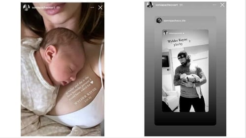 Sonni Pacheco and Nathan Thompson share pictures of their newborn daughter via Instagram Stories. Sonni Pacheco and Nathan Thompson share pictures of their newborn daughter via Instagram Stories.