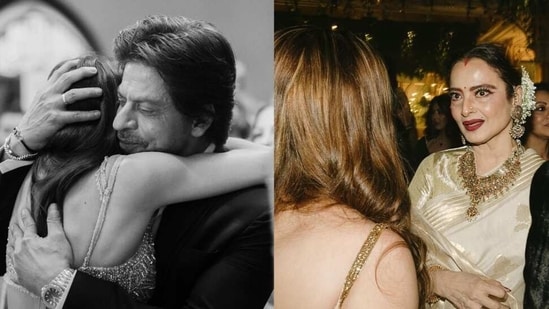 Shah Rukh Khan gave Alanna Panday a hug and Rekha shared a conversation with her.