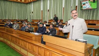 Himachal chief minister Sukhvinder Singh Sukhu addressing the Vidhan Sabha session in Shimla on Friday. (HT Photo) Himachal chief minister Sukhvinder Singh Sukhu addressing the Vidhan Sabha session in Shimla on Friday. (HT Photo)