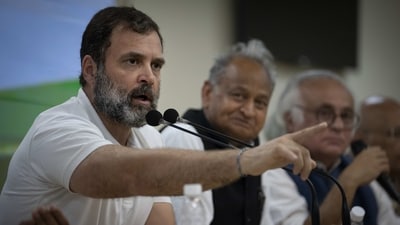 Indian opposition leader Rahul Gandhi addresses a press conference after he was expelled from parliament Friday, a day after a court convicted him of defamation and sentenced him to two years in prison for mocking the surname Modi in an election speech. (AP) Indian opposition leader Rahul Gandhi addresses a press conference after he was expelled from parliament Friday, a day after a court convicted him of defamation and sentenced him to two years in prison for mocking the surname Modi in an election speech. (AP)