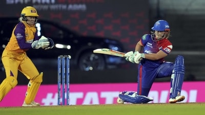 Delhi Capitals' batter Alice Capsey plays a shot during the Women's Premier League match against UP Warriorz (PTI) Delhi Capitals' batter Alice Capsey plays a shot during the Women's Premier League match against UP Warriorz (PTI)