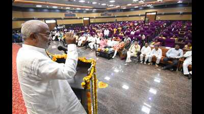 Shakti minister and Prayagraj district in-charge Swatantra Dev in Prayagraj on Saturday (HT Photo) Shakti minister and Prayagraj district in-charge Swatantra Dev in Prayagraj on Saturday (HT Photo)