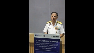 The Vice Admiral spoke on the topic ‘Maritime Governance and Matters Maritime’. (HT PHOTO) The Vice Admiral spoke on the topic ‘Maritime Governance and Matters Maritime’. (HT PHOTO)