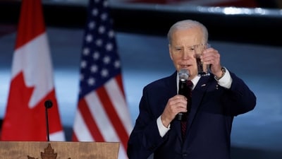 Joe Biden In Canada: US President Joe Biden makes a toast in Ottawa, Ontario, Canada. (Reuters)